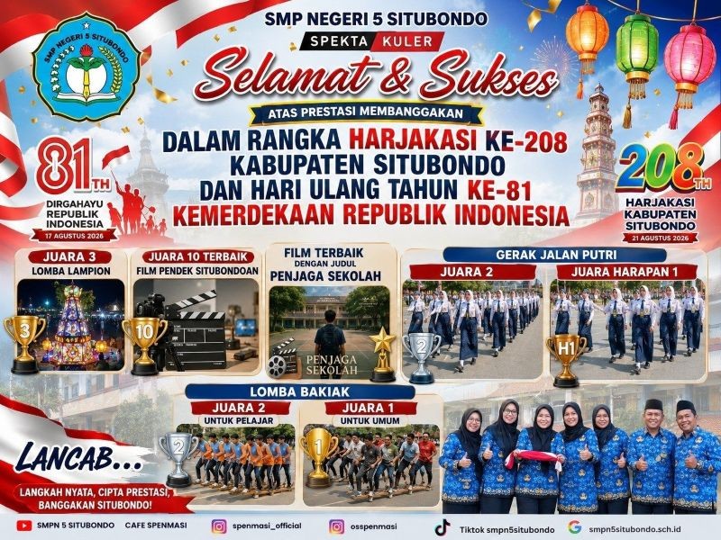 SMP NEGERI 5 SITUBONDO BORONG PRESTASI DI HARJAKASI KE-208 DAN HUT KEMERDEKAAN RI KE-81